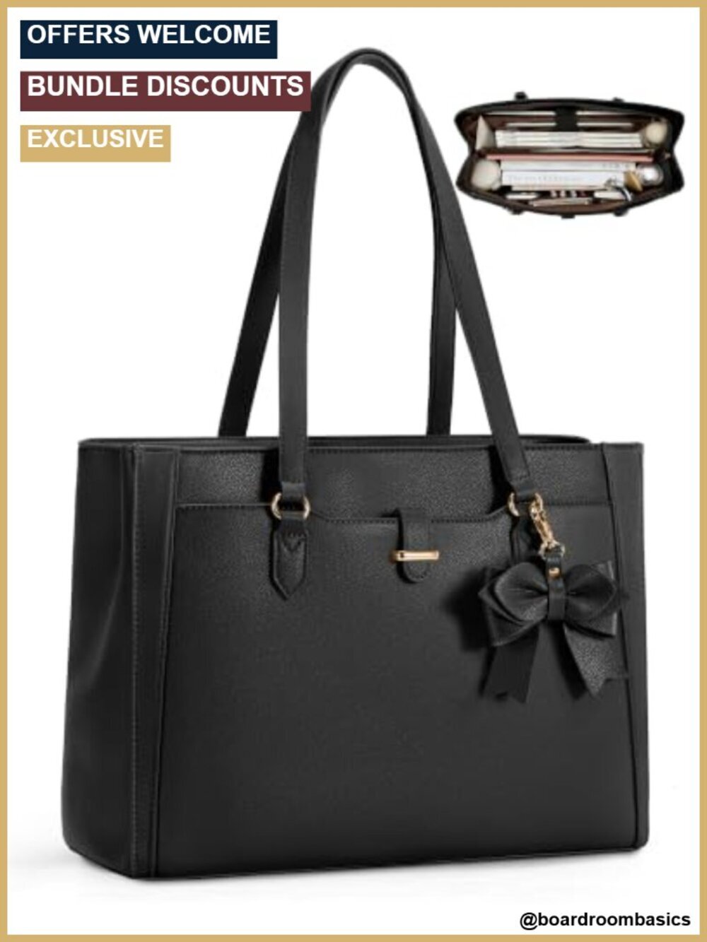 15.6" Laptop Tote Bag - Water-Resistant PU Leather, Large Capacity Work Bag